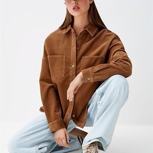 Brown Corduroy Button-Up Shacket